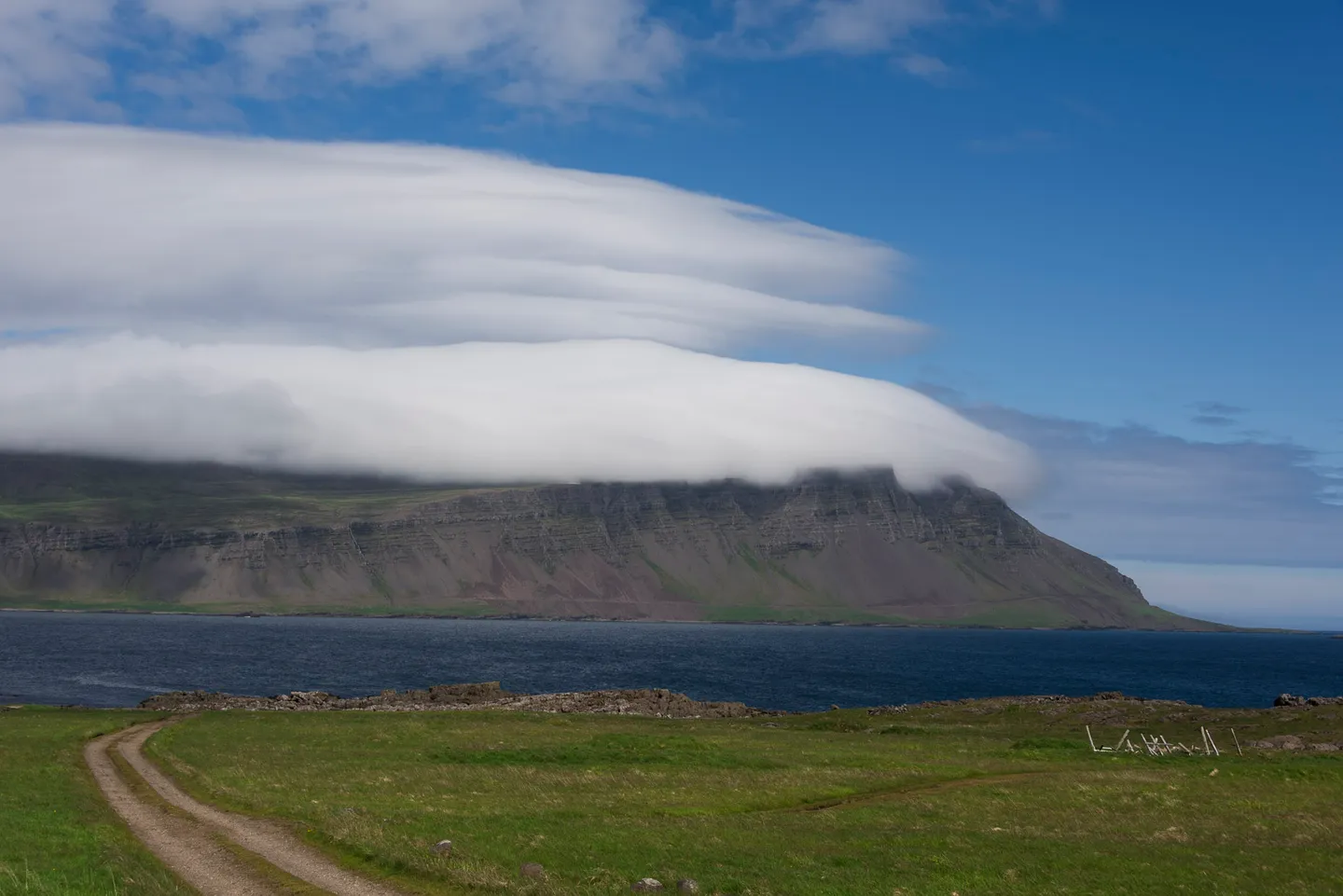 A remote road crossing the far eastern landscape of Iceland.