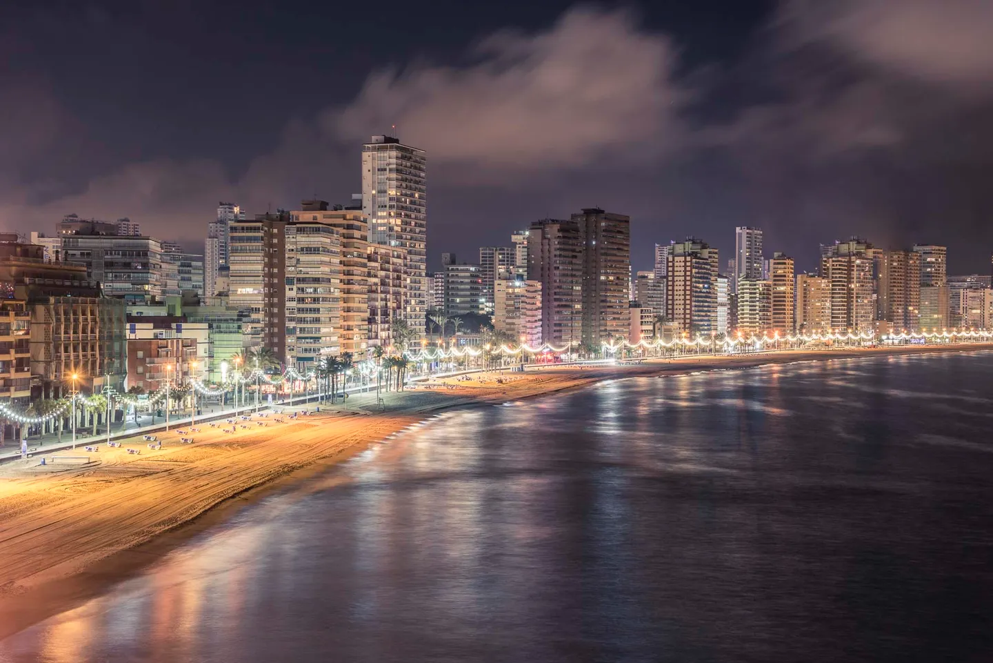 The skyline and coast of Benidorm in eastern Spain.