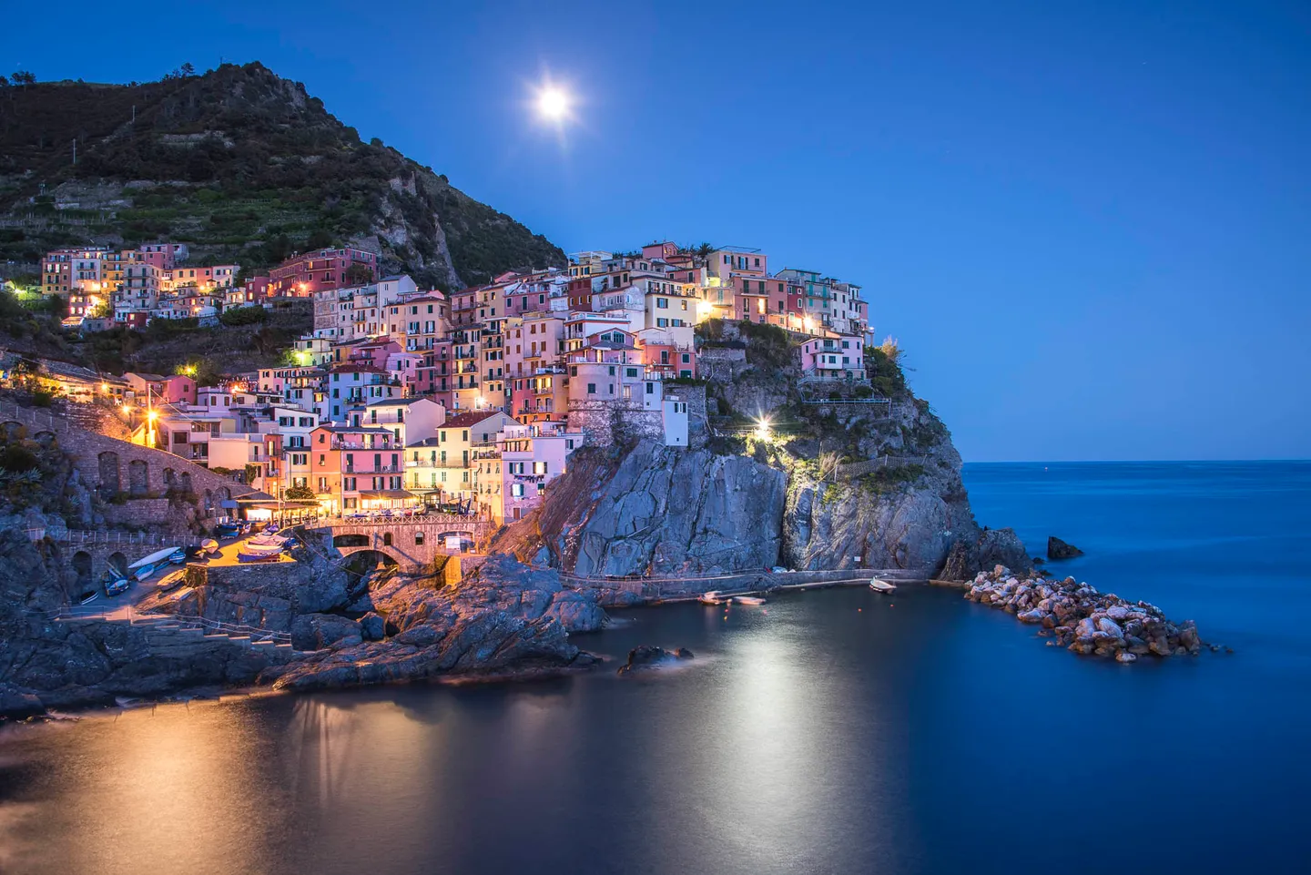 The colorful cliffside village of Manarola above the Ligurian Sea.