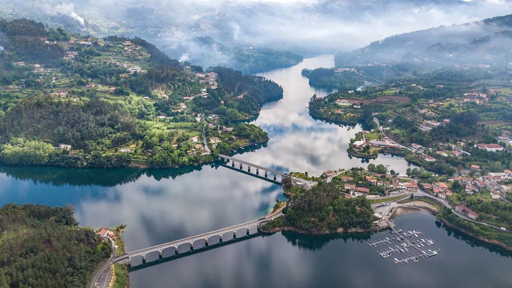 Aerial view of the green mountain landscape of Peneda-Gerês.